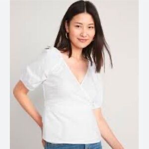NWT Old navy White full Wrap top Women's Size Small Boho Cottage Casual Prairie